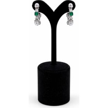 Pangu Yeşil Zirkon Taş Detaylı Gümüş Renk Çelik Halka Küpe