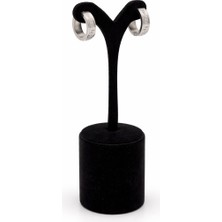 Pangu Greek Key Desenli Gümüş Renk Halka Çelik Küpe