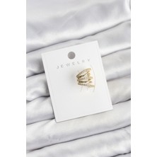Asel Aksesuarcı Gold Renk Pirinç Zirkon Taşlı Kıkırdak Earcuff Küpe