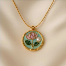 Glimz Jewelry Mineli Lilyum Vintage Çelik Kolye