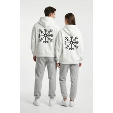 Nevermind Unisex Vegvisir Pusula Baskılı Sevgili Kombini Oversize Hoodie Seti