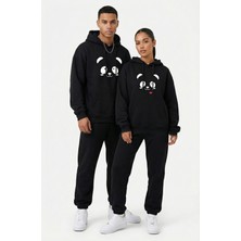 Nevermind Unisex Sevgili Çift Kombini Oversize Panda Baskılı Çift Hoodie