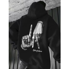 Nevermind Unisex Oversize Hoodie El Figürlü Baskılı Kapüşonlu Streetwear Sweatshirt