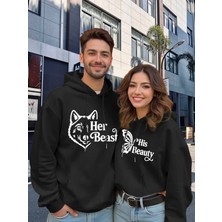 Nevermind Sevgili Çift Kombin Hoodie Set His Beauty Her Beast Baskılı Unisex Oversize 3 Iplik