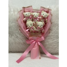 Salish Teddy Bear Çiçek Buketi - Peluş Ayıcık, Sevgiliye Hediye, Çiçek Detaylı - Pembe Hediye Buketi