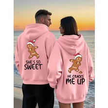 Nevermind Sevgili Çift Kombin Hoodie – Gingerbread Baskılı Oversize Kapüşonlu Sweatshirt 2’li Set