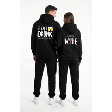 NEVERMIND Unisex Çift Oversize Hoodie 2’li Set – Siyah Mizahi Yazı Baskılı Sevgili Kombini