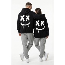 NEVERMIND Nevermind Unisex Smile Baskılı Sevgili Kombini Oversize Hoodie Seti