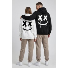 NEVERMIND Nevermind Unisex Smile Baskılı Sevgili Kombini Oversize Hoodie Seti