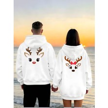 Nevermind Sevgili Çift Kombin Hoodie Geyik Baskılı Oversize Kapüşonlu Sweatshirt 2’li Set Unisex 3 Iplik