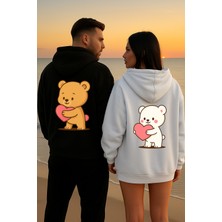 Nevermind Kalpli Ayıcık Sevgili Kombini Hoodie – Unisex Oversize Çift Sweatshirt 2’li Set