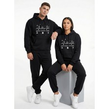 NEVERMIND Nevermind Unisex Oversize Kalp Ritmi Baskılı Çift Hoodie