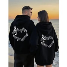 Nevermind Notalı Kalp Baskılı Sevgili Kombini 2'li Oversize Unisex Kapüşonlu Sweatshirt Seti