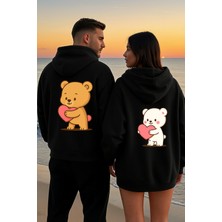 Nevermind Kalpli Ayıcık Sevgili Kombini Hoodie – Unisex Oversize Çift Sweatshirt 2’li Set