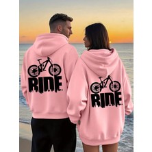 Nevermind Sevgili Çift Kombin Hoodie 2'li Set Ride Baskılı Unisex Oversize 3 Iplik Kapüşonlu