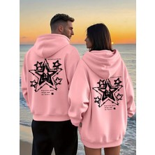 Nevermind Yıldız Desenli Baskılı Hoodie – Trend Sevgili Kombini Oversize 3 Iplik Sweatshirt 2'li Set