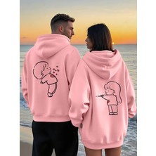 Nevermind Sevimli Figür Baskılı Sevgili Kombini 2'li Oversize Unisex Kapüşonlu Sweatshirt Seti