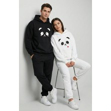 NEVERMIND Nevermind Unisex Sevgili Çift Kombini Oversize Panda Baskılı Çift Hoodie