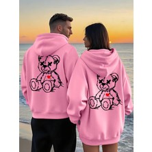 Nevermind Sevgili Çift Kombin Ayıcık Baskılı Kapüşonlu Sweatshirt 2li Set Takım 3 Iplik