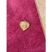 Rupen Kraft 14 Ayar Altın M Harfi Kolye Ucu Altın Kalpli Harf Kolye Ucu Altın Harf