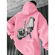Nevermind Unisex Oversize Hoodie El Figürlü Baskılı Kapüşonlu Streetwear Sweatshirt