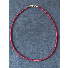 Aida Jewelss  Doğal 2mm Mercan Taşlı Zarif Gümüş Kilitli Doğal Taş Kolye