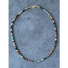 Aida Jewelss  Doğal Oval Akik Taşlı Zarif Gümüş Kilitli Doğal Taş Kolye