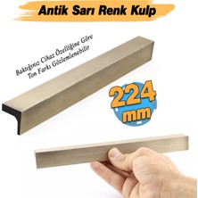 Badem10 Lada Antik Sarı Metal 224 mm 22.4 cm Uzun Mobilya Çekmece Dolap Kulpları Mutfak Dolabı Kapak Kulbu