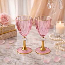 Hubart Aurelia 2’li Set Gold Ayaklı Pembe Cam Kahve Yanı Su Bardağı Şık Sunum ve Lüks Sofra