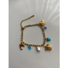 Anetta Jewelry Kadın Altın Renk Charmlı Kaplumbağa Çelik Bileklik