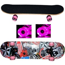 Feyza Design Işıklı Ahşap Tekerli Zımparalı Kaykay 80 Cm, Eğlence ve Hareket Için