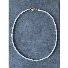 Aida Jewelss  Natural Oval Ay Taşı Taşlı Zarif Gümüş Kilitli Doğal Taş Kolye