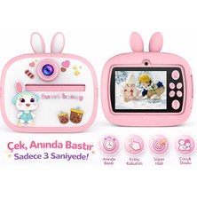 Qasul Çocuklar Için Anında Baskı Yapan Fotoğraf Makinesi – Pembe Tavşan Tasarım, Video & Fotoğraf Çekimli, Termal Baskılı