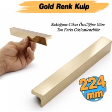 Badem10 Lada Parlak Gold Metal 224 mm 22.4 cm Uzun Mobilya Çekmece Dolap Kulpları Mutfak Dolabı Kapak Kulbu