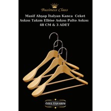 Manken İstanbul Business Class 3 Adet 48 cm Krom Italyan Kanca Masif Ahşap  Elbise Askısı Palto Askısı Ceket Askısı