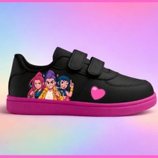 Lias Design Huntrelex Yeni Baskı Siyah Pembe Taban Bantlı Çocuk Spor Ayakkabı Sneaker