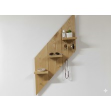 Woodenova Masif Ahşap Geometrik Duvar Rafı & Antre Anahtarlık -