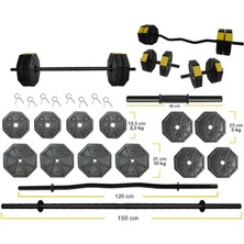 PremiumPort 70KG Düz ve Z Bar Dambıl Seti 150CM + 120CM Sarı Kapaklı