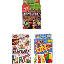 Oyunsal Capybara Uno + Brawlstars Uno + Minecraft Uno Oyun Kartları 3'lü Set