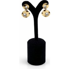 Pangu Zirkon Taşlı Geometrik Altın Renk Çelik Küpe