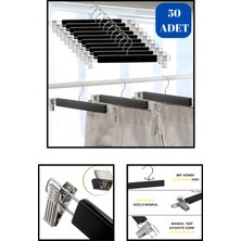 Manken İstanbul Delüks 50 Adet Ahşap Siyah-Beyaz-Ceviz Ahşap Mandallı Pantolon Askısı Etek Askısı Elbise Askısı