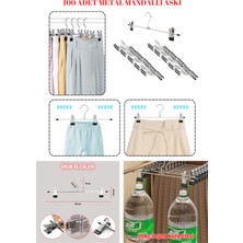 Manken İstanbul 100 Adet Paslanmaz 40 cm Hareketli Mandallı Metal Etek Askısı Pantolon Askısı Gardırop Askısı