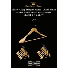 Manken İstanbul Business Class 10 Adet 48 cm Krom Italyan Kanca Masif Ahşap  Elbise Askısı Palto Askısı Ceket Askısı