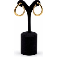 Pangu Zirkon Taş Detaylı Yarım Halka Altın Renk Çelik Küpe