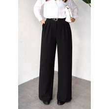 Asfa Moda Kadın Siyah Pileli Yüksek Bel Bol Paça Ekstra Bol Palazzo Kumaş Pantolon