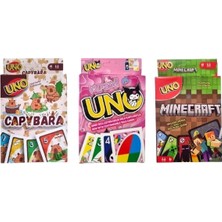 Oyunsal Capybara Uno + Kuromi Uno + Minecraft Uno Oyun Kartları 3'lü Set