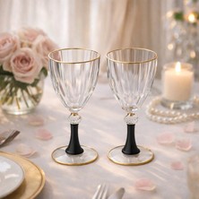 Hubart Aurelia 2’li Set Siyah Ayaklı Gold Detaylı Şeffaf Cam Kahve Yanı Su Bardağı Şık Sunum ve Lüks Sofra