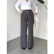 Asfa Moda Kadın Antrasit Pileli Yüksek Bel Bol Paça Ekstra Bol Palazzo Kumaş Pantolon