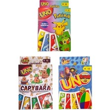 Oyunsal Capybara Uno + Brawlstars Uno + Pokemon Uno Oyun Kartları 3'lü Set