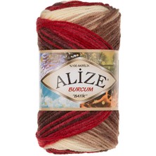 Alize Burcum Batik (5 Adet) 4574 Kırmızı-Kahve-Krem Renkli El Örgü Ipliği